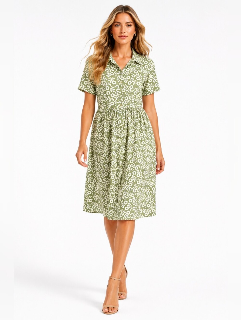 Sweet Salt Sage Green Floral Button Front Midi Dress XS